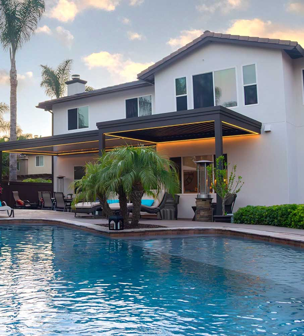Aquasoltech website form graphic in San Diego showing fields for customers to request a quote or consultation for seamless gutter installation and custom patio cover services.